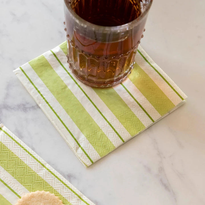 Green Awning Stripe Cocktail Napkins Cocktail Napkins Hester and Cook 