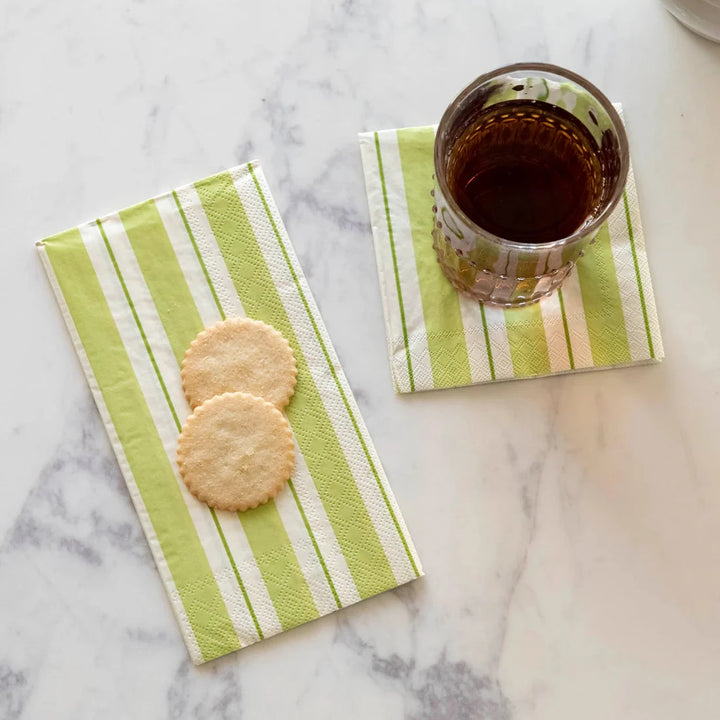 Green Awning Stripe Guest Napkins Paper Napkins Hester and Cook 