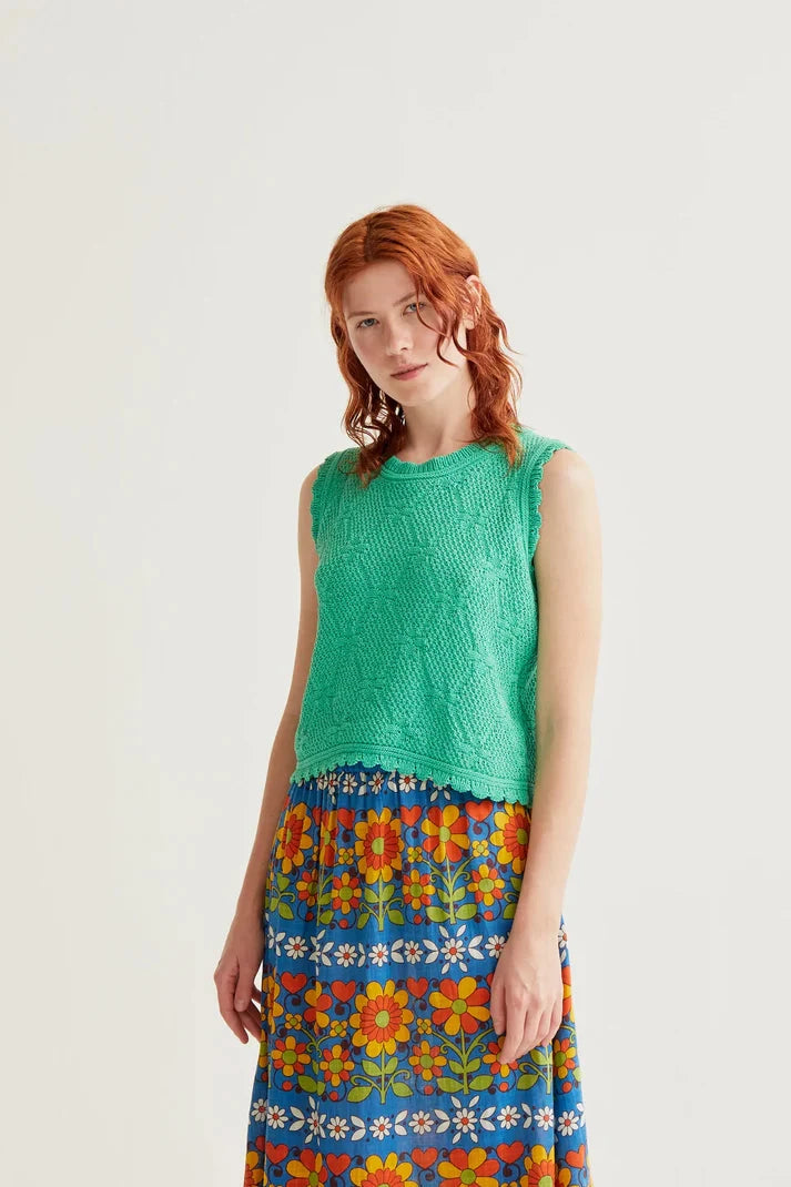 Green Chain-Stitched Embroidered Top Womens Shirt Compania Fantastica 