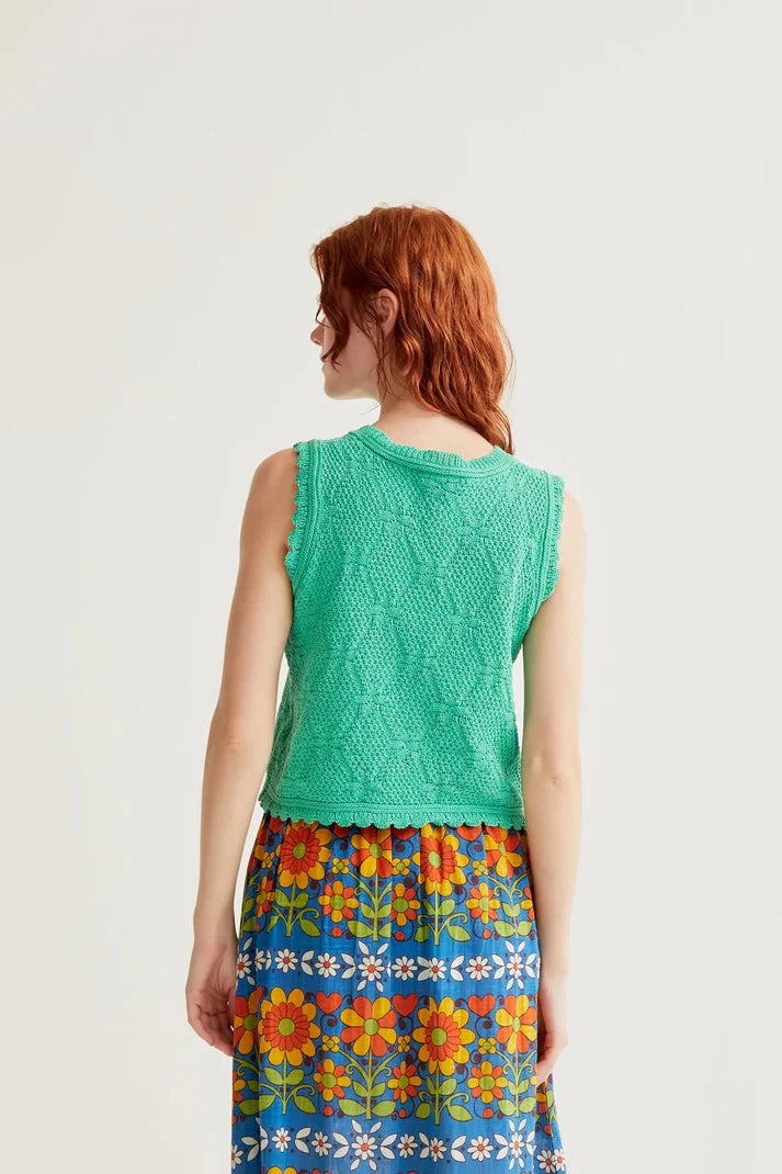 Green Chain-Stitched Embroidered Top Womens Shirt Compania Fantastica 