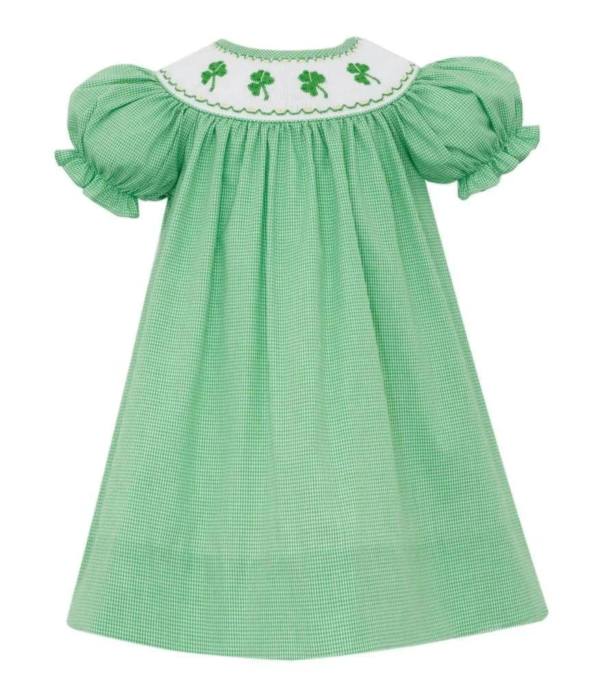 Green Gingham Smocked Shamrock Bishop Girl Dress Little English 