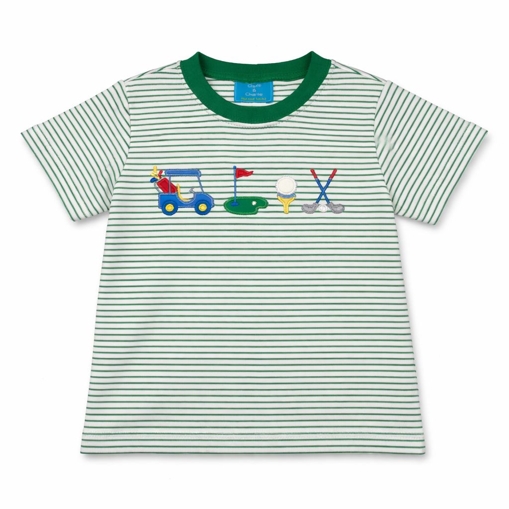 Green knit stripe boy's T-shirt Boy Shirt Claire and Charlie 