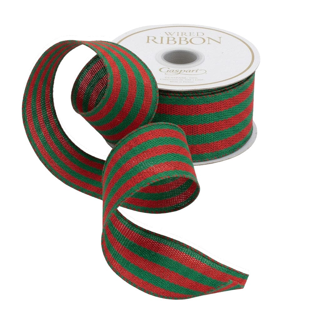Green/Red Striped Grosgrain Wired Ribbon Gift Ribbon Caspari 
