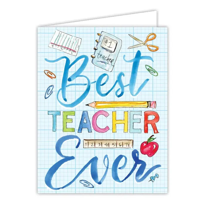 Greeting Card- Best Teacher Ever Blue Gift Tags & Labels Rosanne Beck 