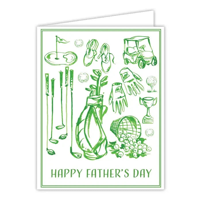 Greeting Card- Happy Father's Day Green Golf Icons Gift Tags & Labels Rosanne Beck 