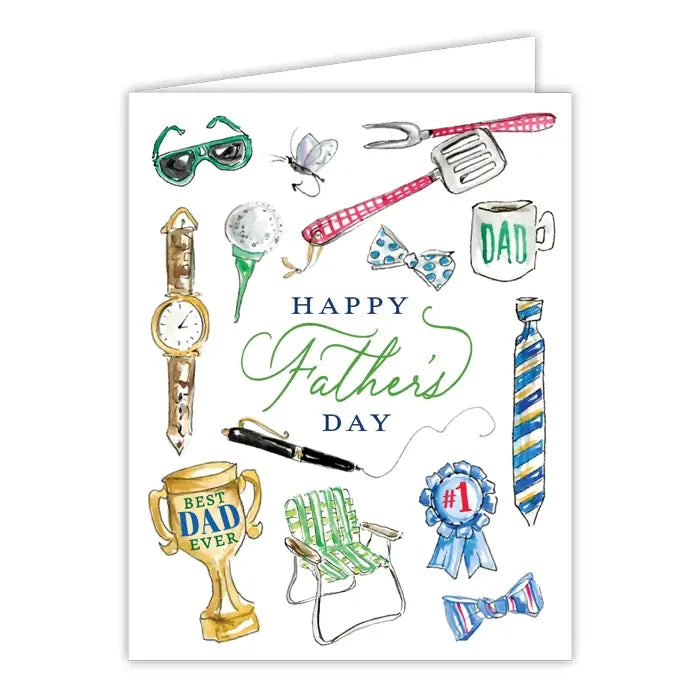 Greeting Card- Happy Father's Day Watch Tee Grill Tools Gift Tags & Labels Rosanne Beck 