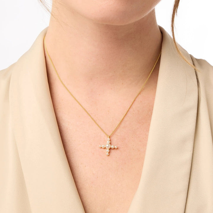 Gumdrop Cross Delicate Necklace - Pearl Womens Necklace Julie Vos 