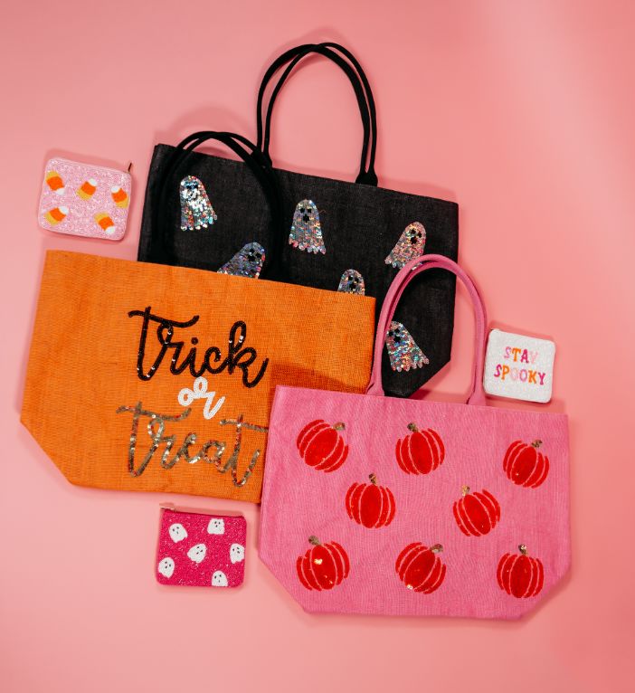 Halloween Sparkle Totes Halloween Decor MudPie 