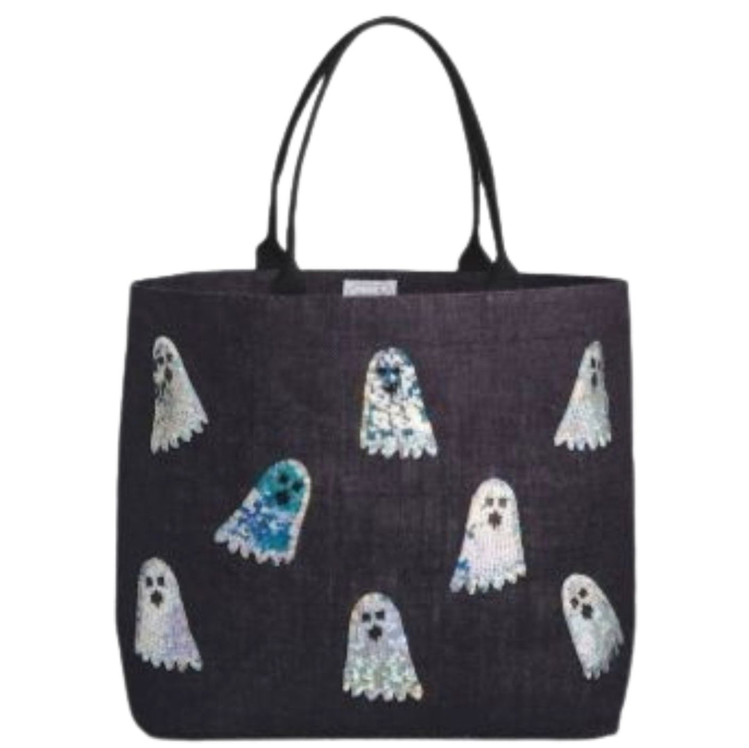 Halloween Sparkle Totes Tote MudPie Black Ghosts 