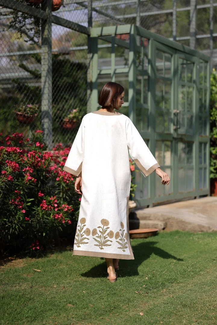 Hampton Kaftan - Khaki Flower Womens Dress Maison Marigold 