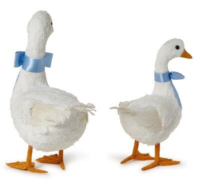 Hand-Crafted Geese with Satin Bows Easter Decorations Two's Company 