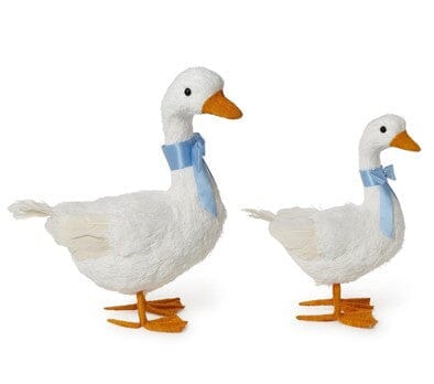 Hand-Crafted Geese with Satin Bows Easter Decorations Two's Company 