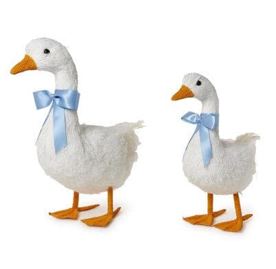 Hand-Crafted Geese with Satin Bows Easter Decorations Two's Company 