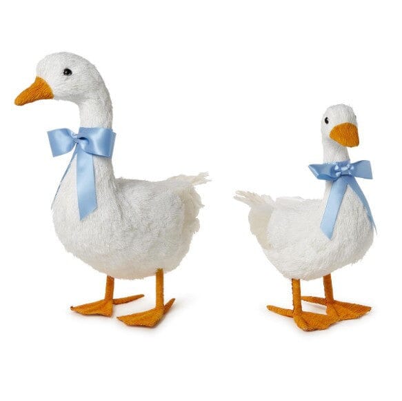 Hand-Crafted Geese with Satin Bows Easter Decorations Two's Company 
