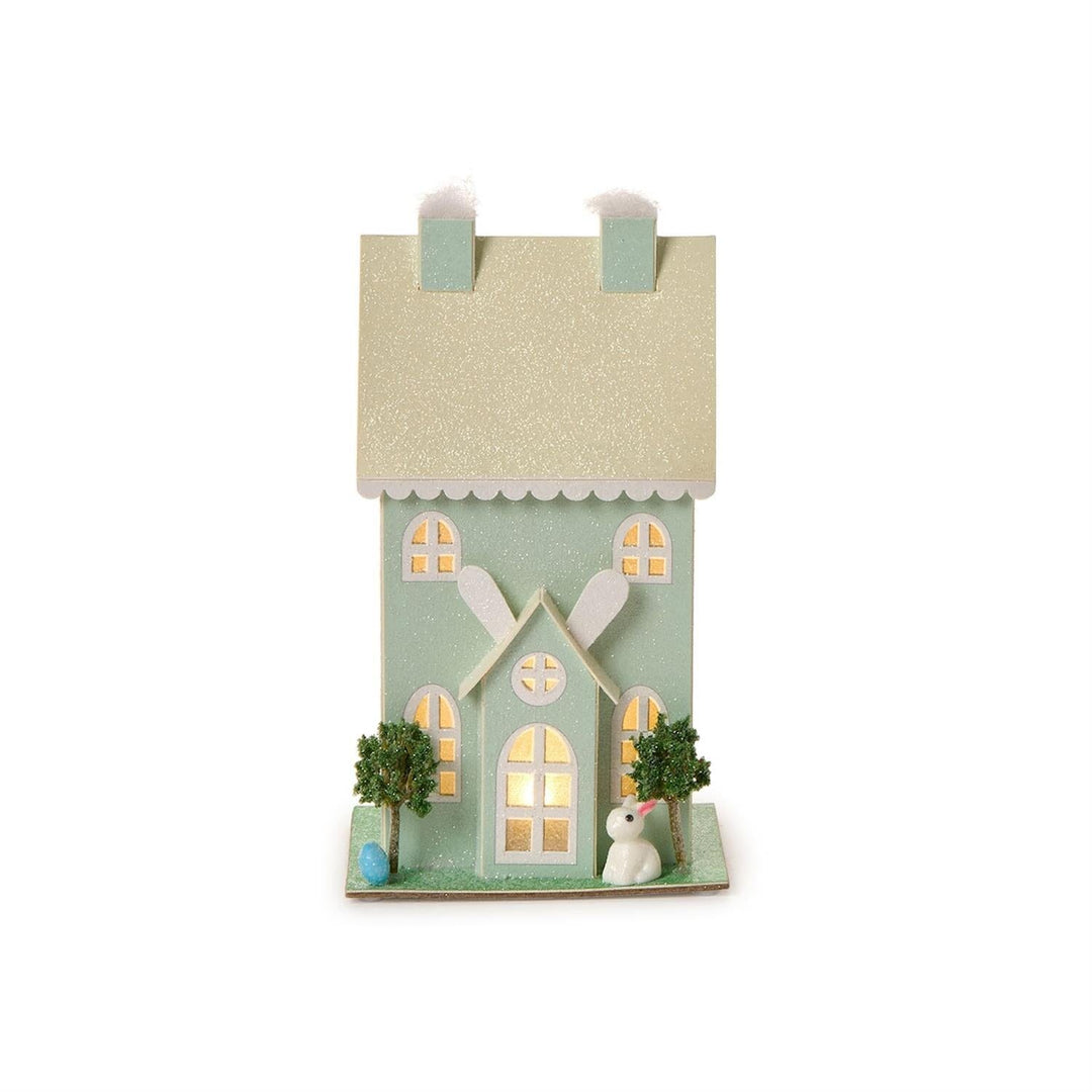 Hand Crafted Light-Up House Easter Decorations Two's Company Green with Yellow Roof 