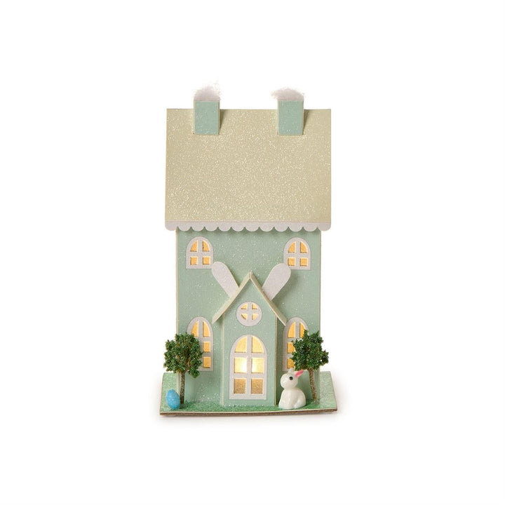 Hand Crafted Light-Up House Easter Decorations Two's Company Green with Yellow Roof 