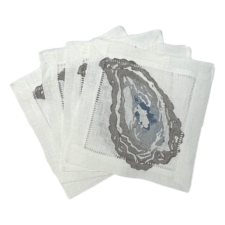 Hand Printed Coastal Cocktail Napkins - Set of 4 Cocktail Napkins Low Country Linens Oyster 
