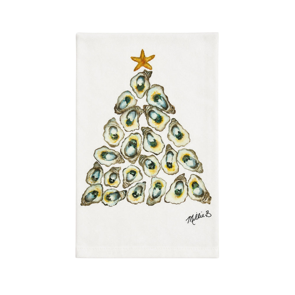 Hand Printed Guest Towel - Christmas Guest Towels Low Country Linens Watercolor Oyster Tree 