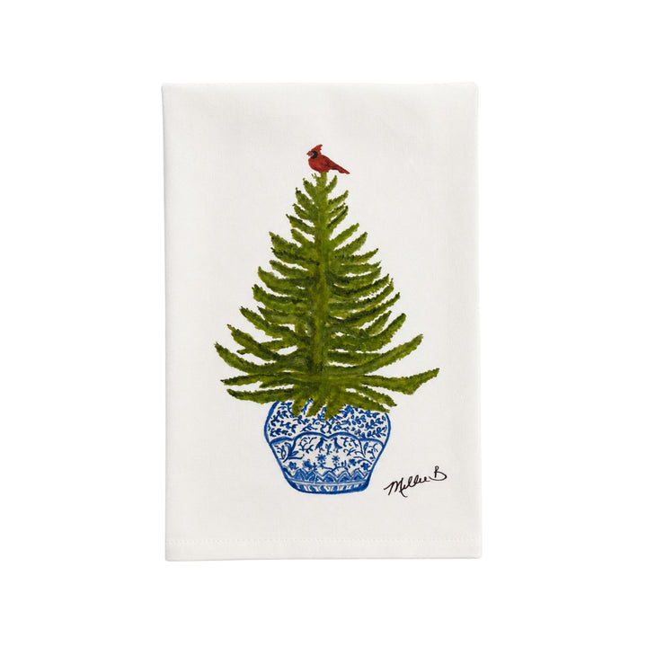 Hand Printed Guest Towel - Christmas Guest Towels Low Country Linens Watercolor Spruce Fir 