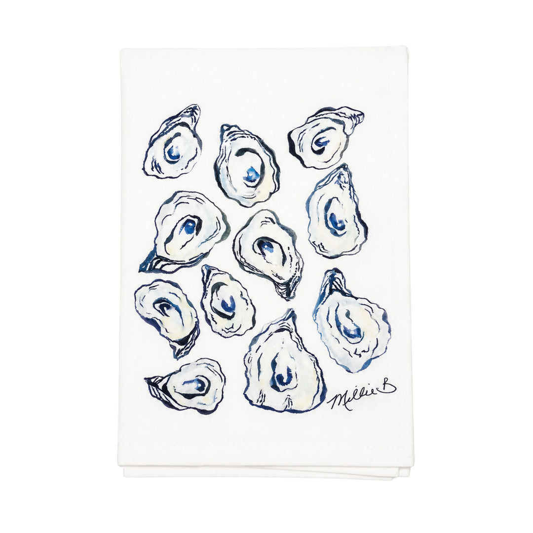 Hand Printed Guest Towel Kitchen Towel Low Country Linens Oyster Life 