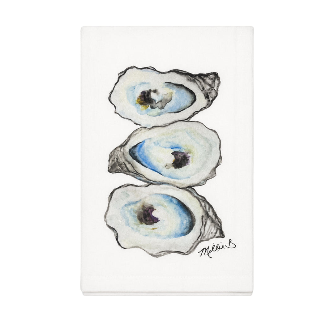 Hand Printed Guest Towel Kitchen Towel Low Country Linens Watercolor Oyster 