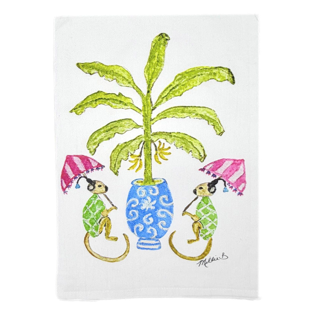 Hand Printed Kitchen Flour Sack Towels Kitchen Towel Low Country Linens Banana Tree Monkey 