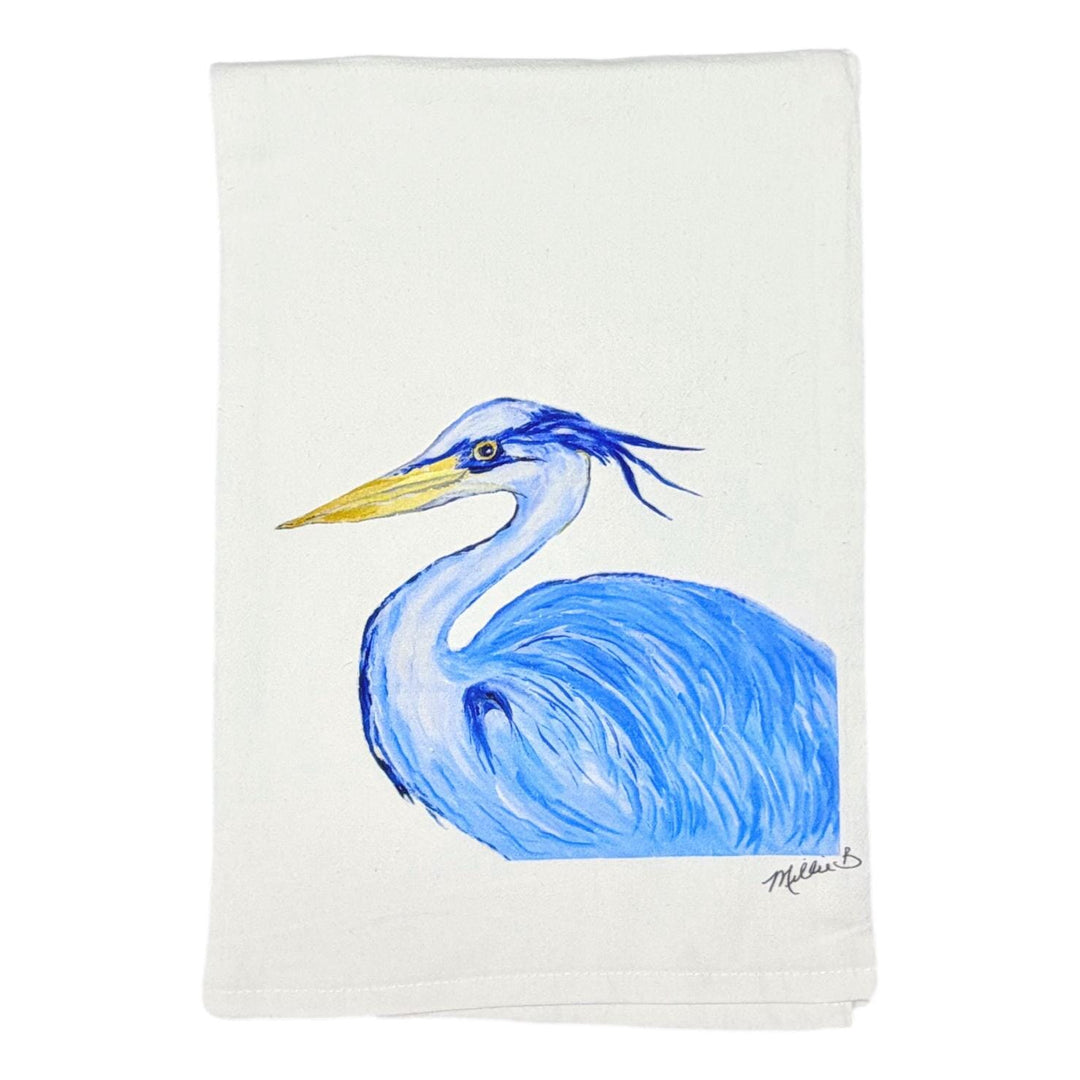 Hand Printed Kitchen Flour Sack Towels Kitchen Towel Low Country Linens Blue Heron 