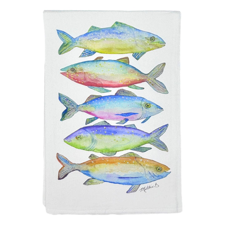 Hand Printed Kitchen Flour Sack Towels Kitchen Towel Low Country Linens Watercolor Fishies 