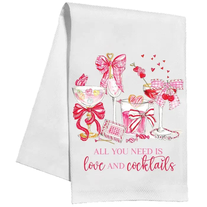 Handpainted All You Need is Love and Cocktails Kitchen Towel Kitchen Towel Rosanne Beck 
