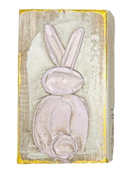 Handpainted Bunny Block - Rectangle Home Decor Art by Susan Lilac Bunny 