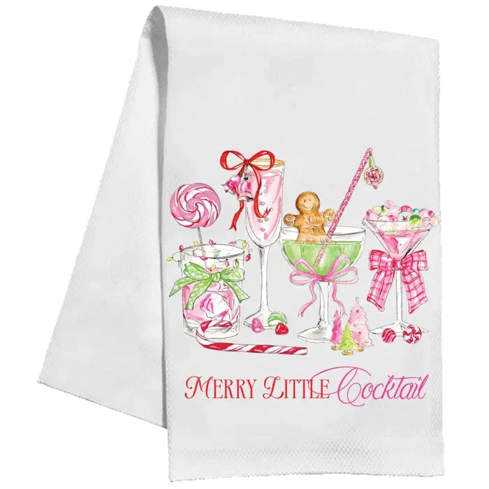 Handpainted Merry Little Cocktail Pink Christmas Candy Cocktails Kitchen Towel Rosanne Beck 
