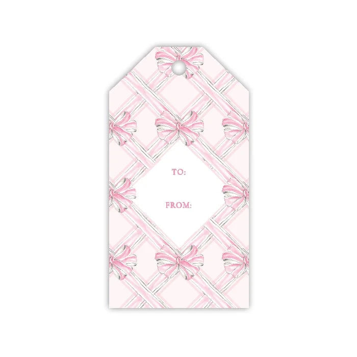 Handpainted Pink Baby Bows in Trellis Gift Tags Gift Tags & Labels Rosanne Beck 