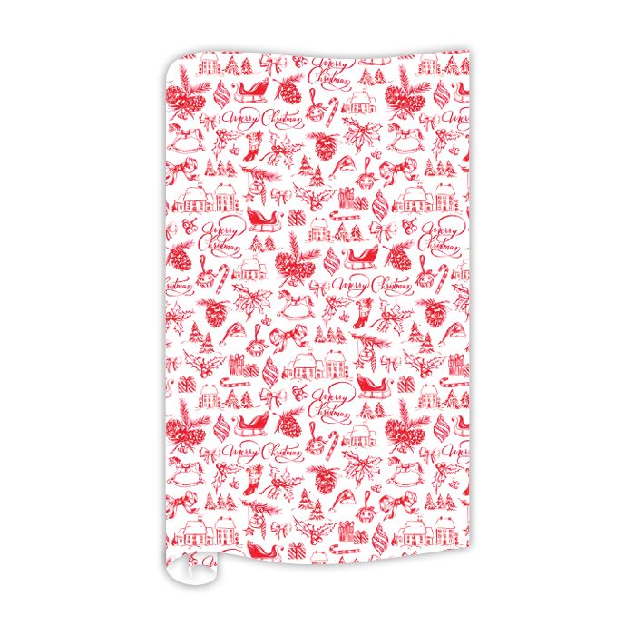 Handpainted Red Merry Christmas Toile Wrapping Paper Wrapping Paper Rosanne Beck 