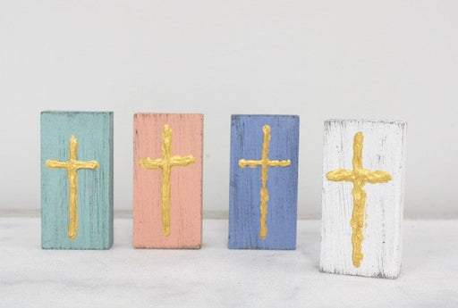Handpainted Wood Block with Cross Home Decor Trade Cie 