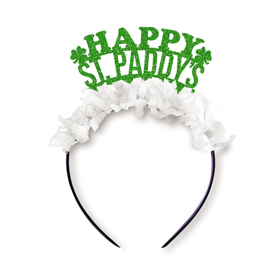 Happy St. Paddy's Party Headband Crown - Green and White Womens Headband Festive Girl 