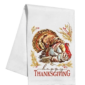 Happy Thanksgiving Turkey with Wheat Kitchen Towel Kitchen Towel Rosanne Beck 
