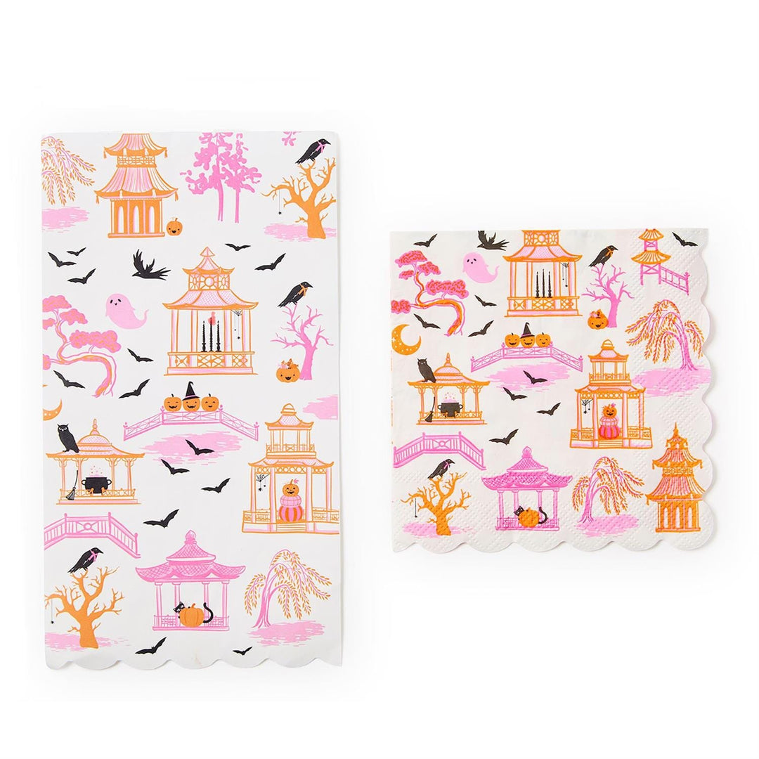 Haunted Pagoda Scalloped Guest Towels Cocktail Napkins Two's Company 