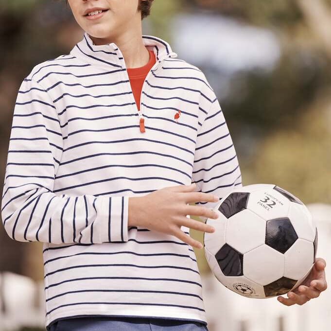 Hayword Half-Zip - Nantucket Navy Stripe Boy Sweater Beaufort Bonnet 