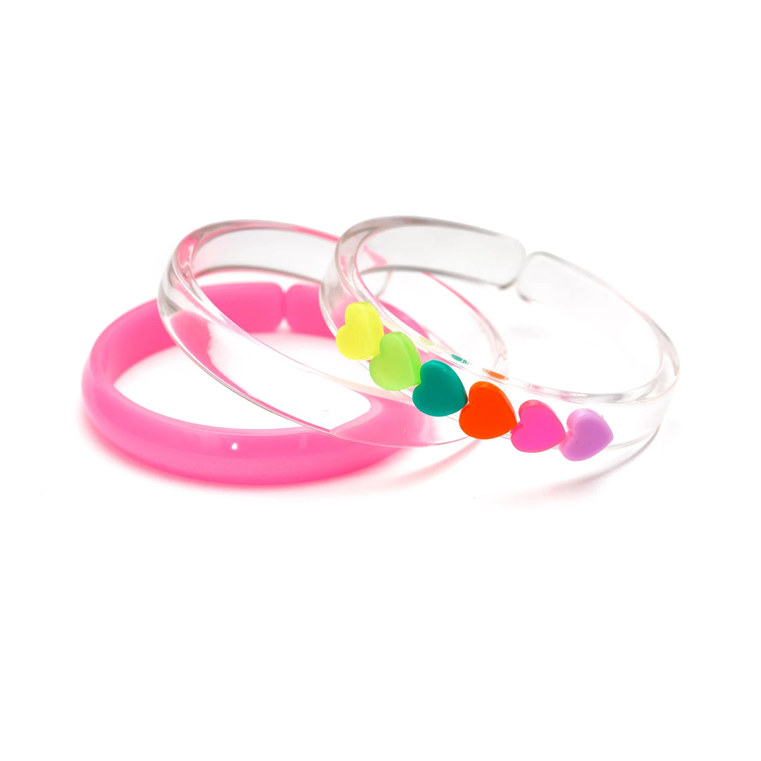 Hearts Neon Bangles Set of 3 Girl Bracelet Lilies and Roses 