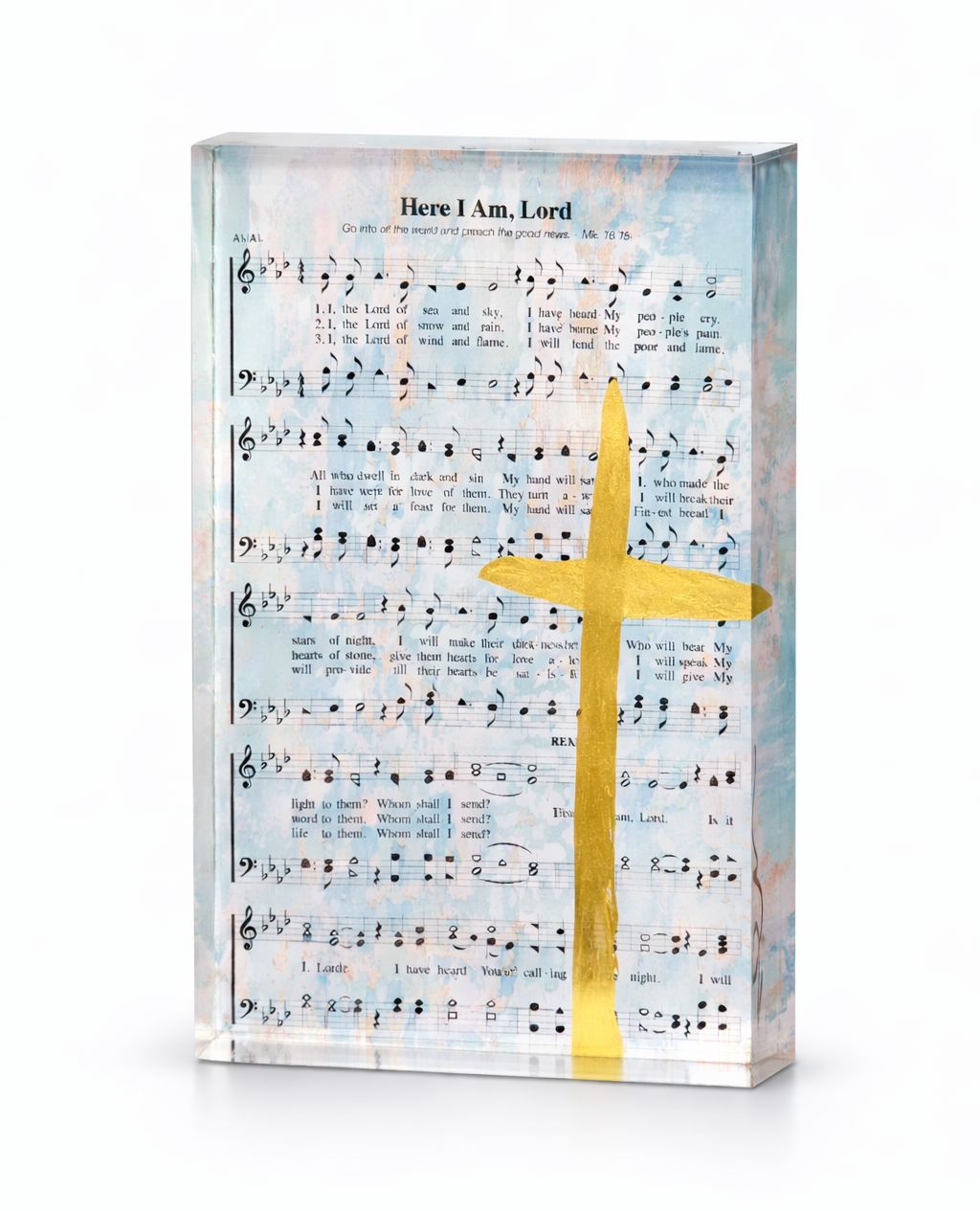 Here I Am Lord Hymn Art Block - Blue Home Decor Art by Susan 