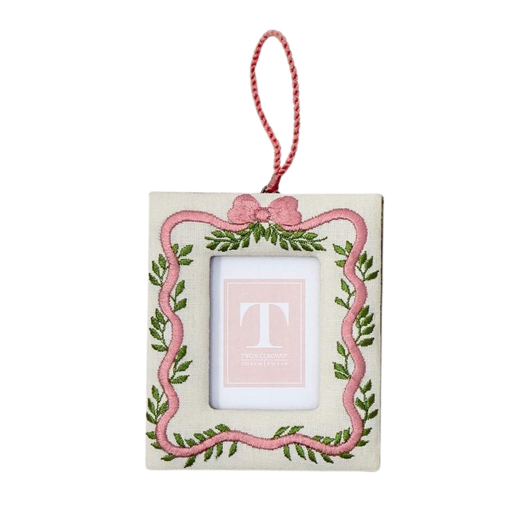 Holiday Memories Embroidered Frame Ornaments Christmas Ornament Two's Company Ribbon Border 