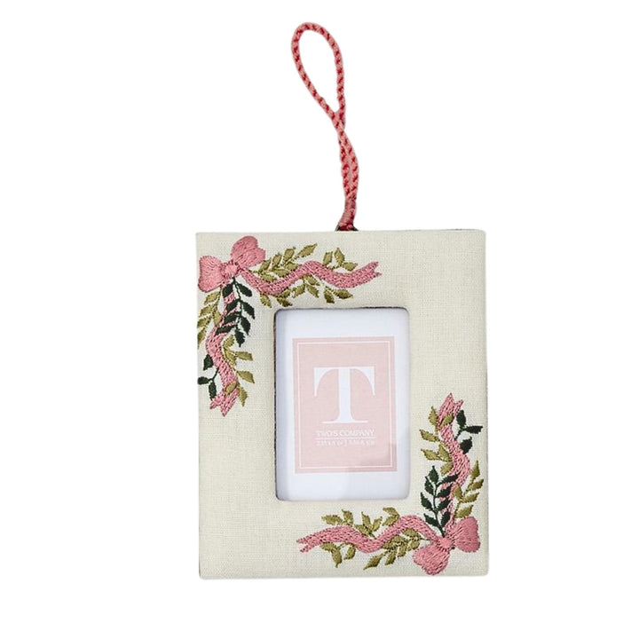 Holiday Memories Embroidered Frame Ornaments Christmas Ornament Two's Company Ribbon Corners 
