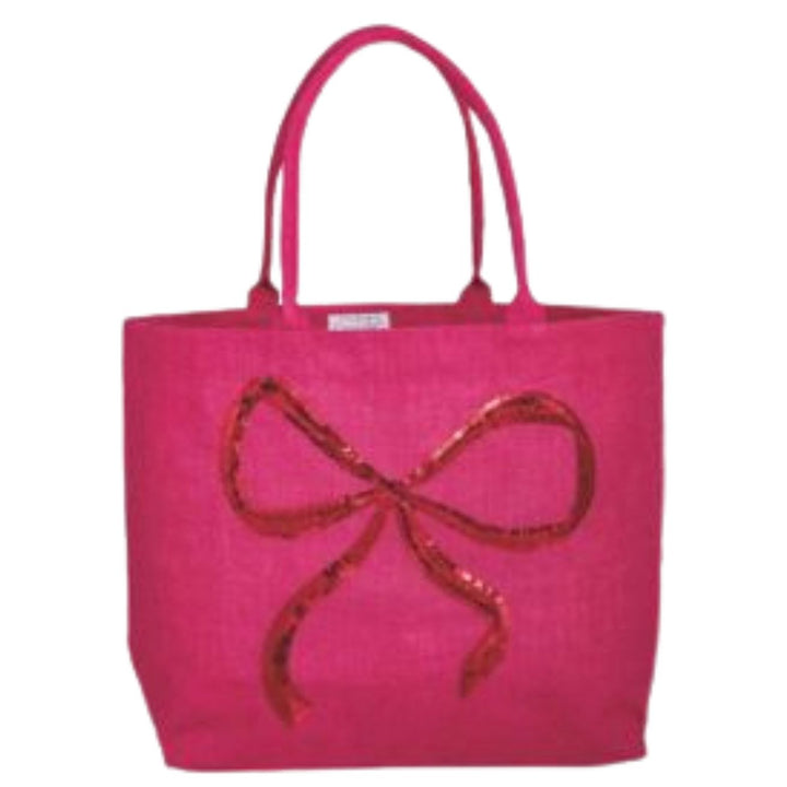 Holiday Sparkle Totes Tote MudPie Hot Pink Bow 