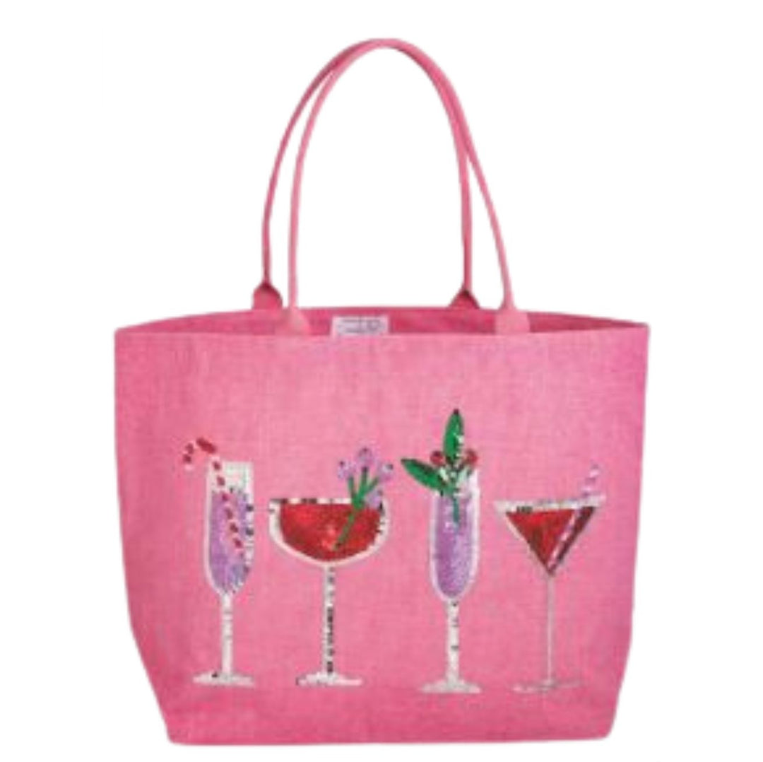 Holiday Sparkle Totes Tote MudPie Pink Cocktails 