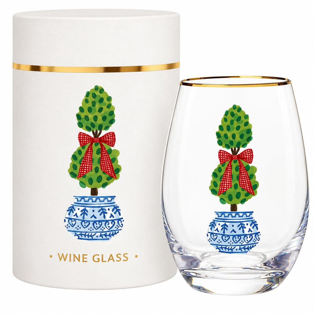 Holiday Topiary Stemless Wine Glass Wine Glass Creative Brands - Santa Barbara Design Studio 