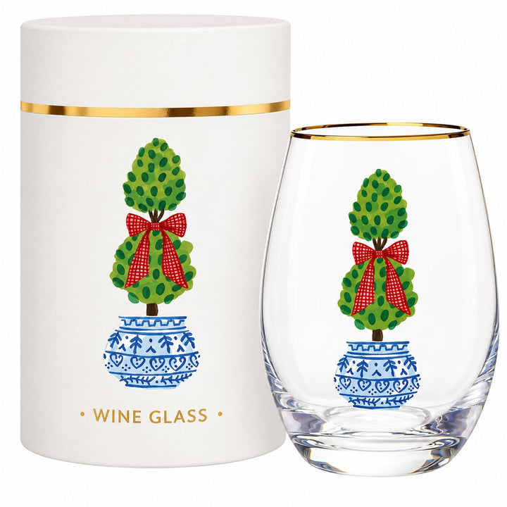 Holiday Topiary Stemless Wine Glass Wine Glass Creative Brands - Santa Barbara Design Studio 
