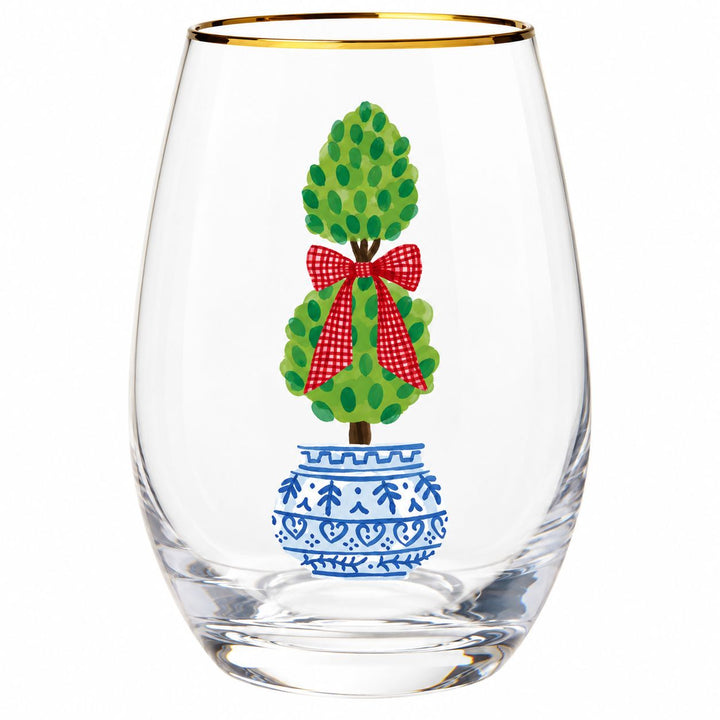 Holiday Topiary Stemless Wine Glass Wine Glass Creative Brands - Santa Barbara Design Studio 