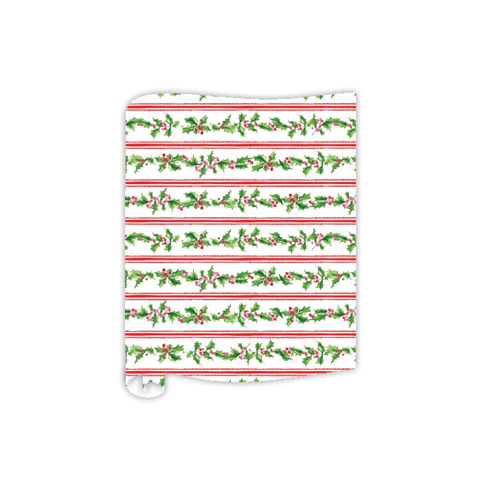 Holly and Berries and Red Stripes Wrapping Paper Wrapping Paper Rosanne Beck 