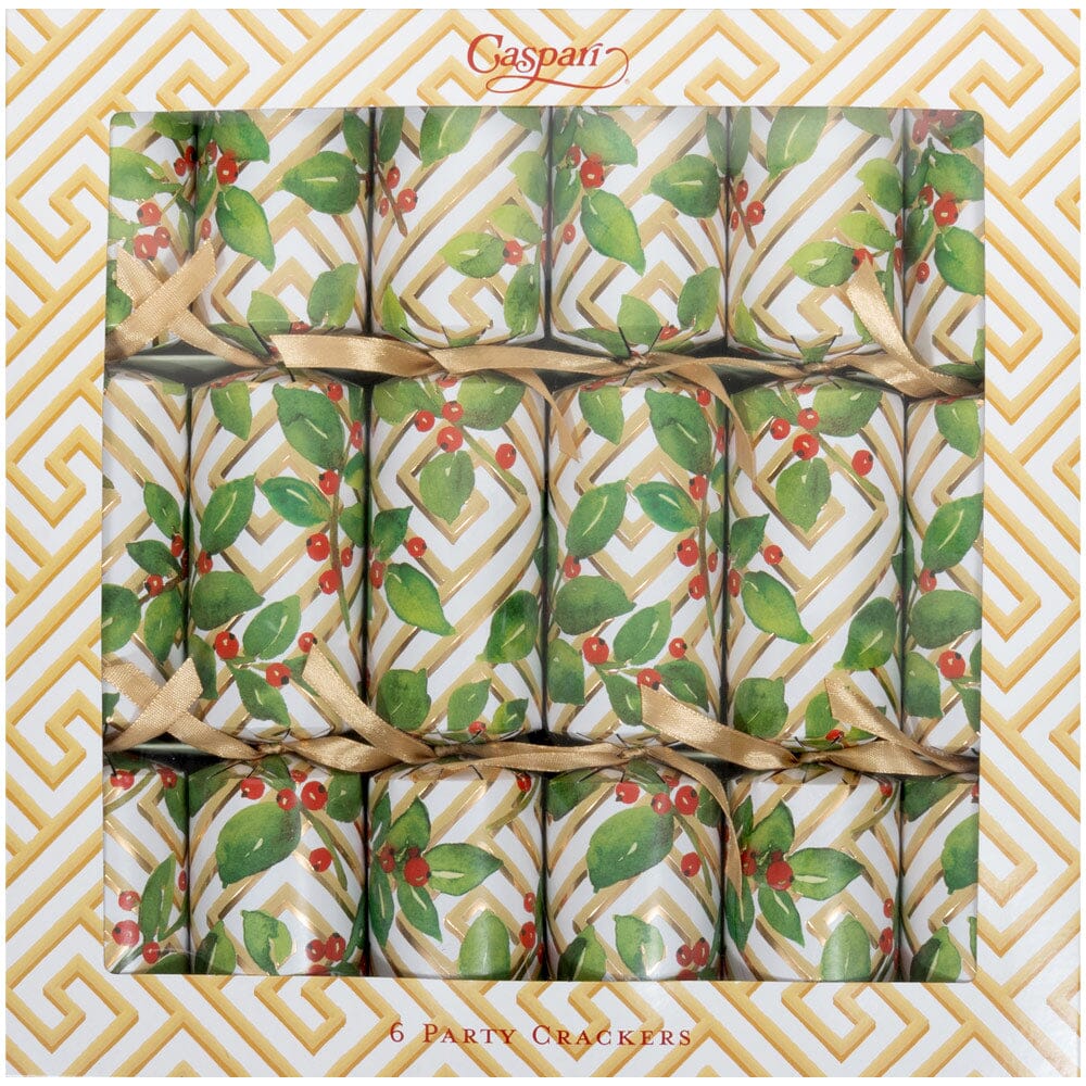 Holly And Fretwork Celebration Crackers - Set of 6 Christmas Decor Caspari 