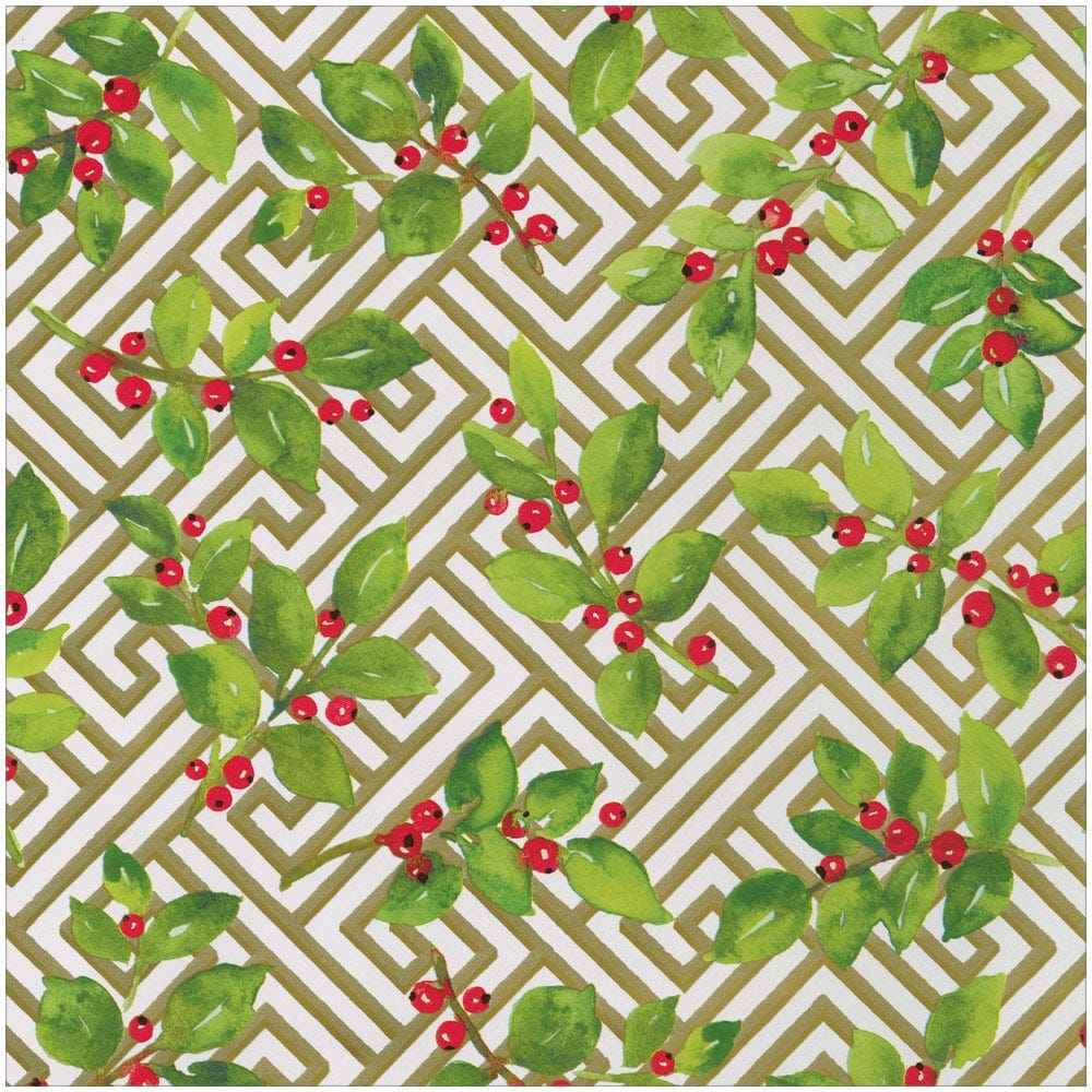 Holly And Fretwork Roll Wrap Wrapping Paper Caspari 